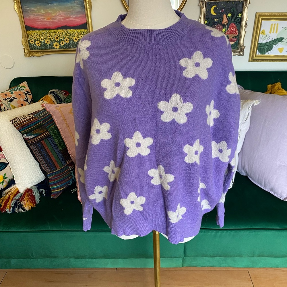 Purple Floral Sweater